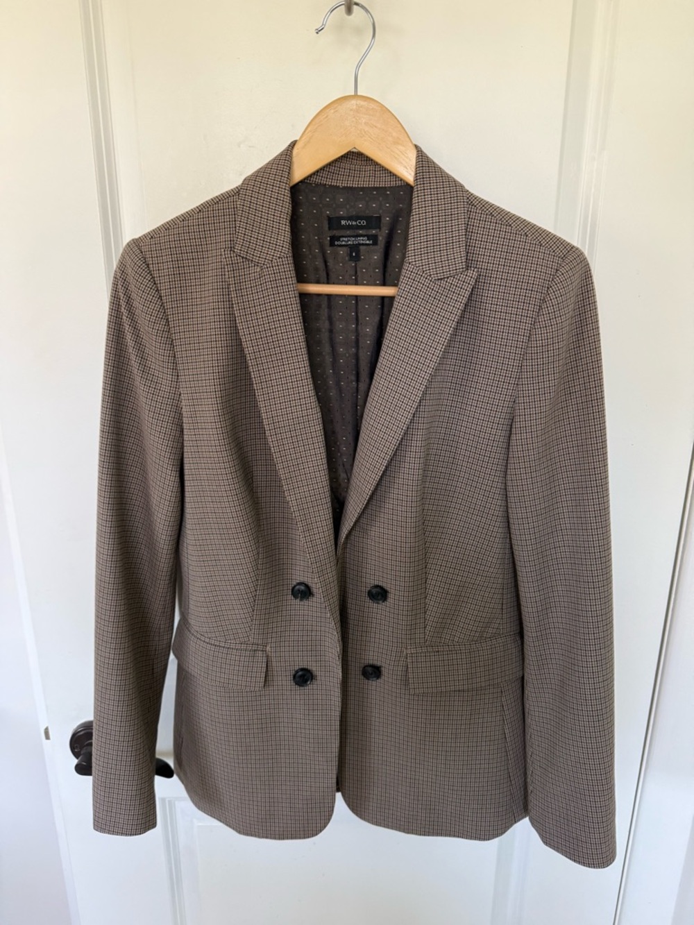 RW&CO. Tan-Brown Glen Plaid Double-Breasted Blazer